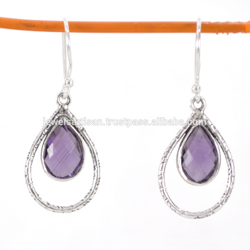 Mayorista Amatista Natural Piedras preciosas 925 Sterling Silver Earring Jewelry